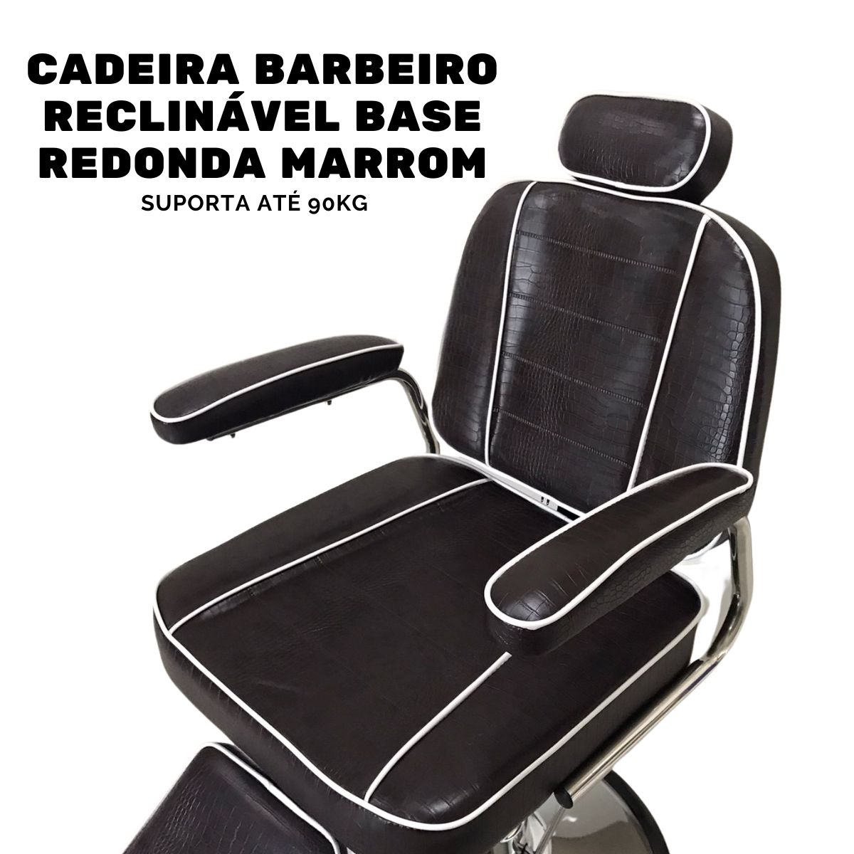 Cadeira Barbeiro Reclinável Base Redonda Marrom IWCBRBR002