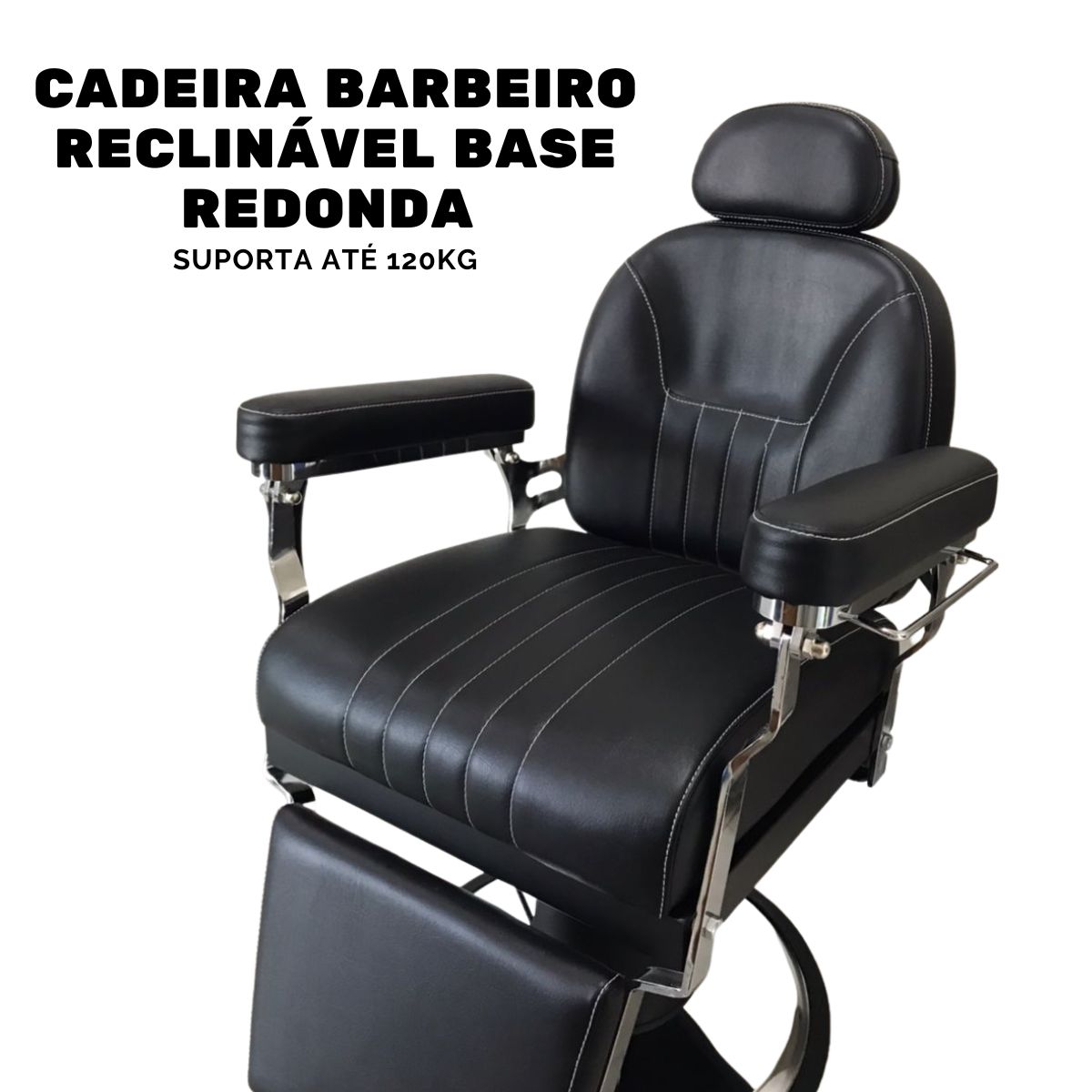 Cadeira Barbeiro Reclinável Base Redonda Preto IWCBRBR003