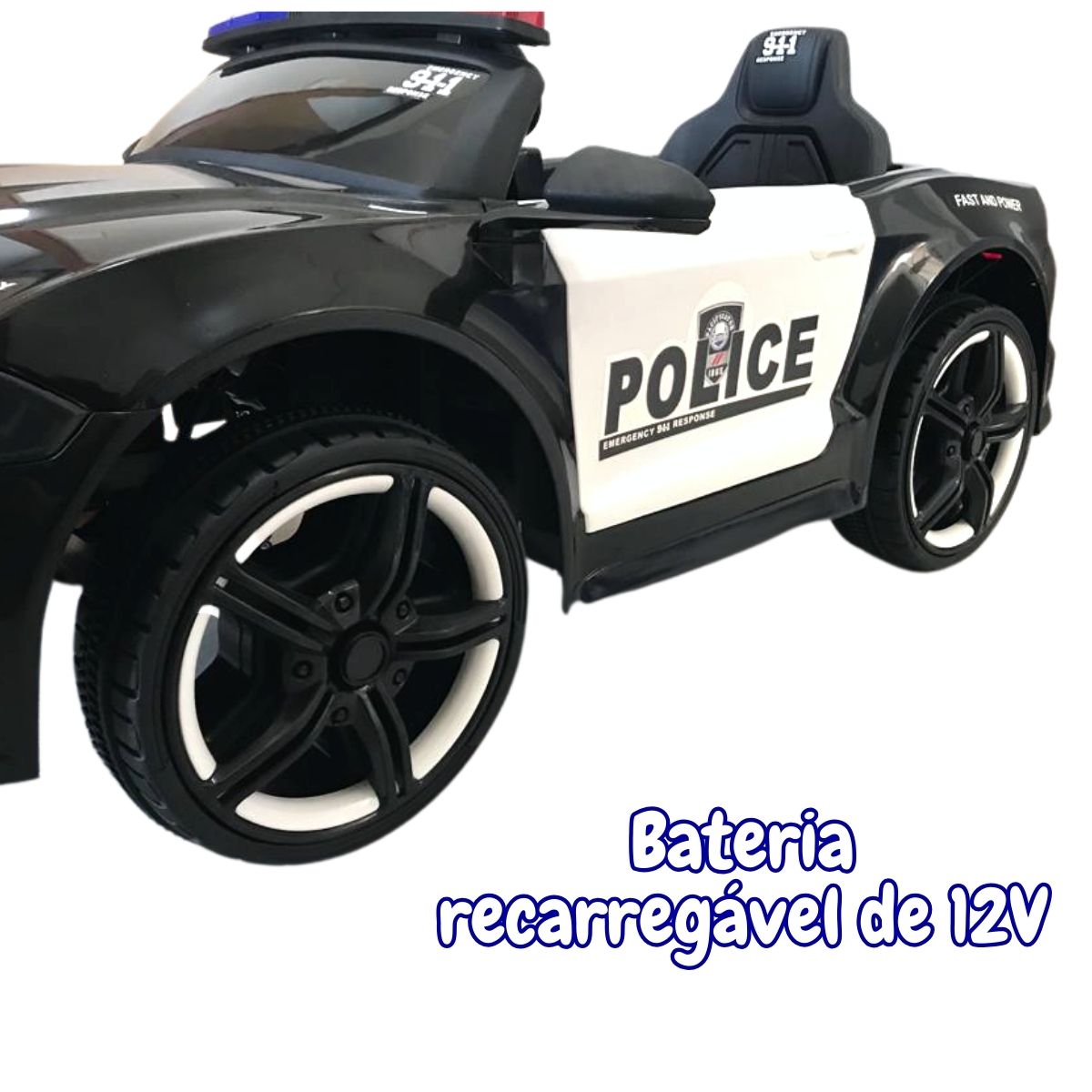 Carro Elétrico de Policia Infantil 12V Recarregável com 3 Velocidades, e,  ENYOPRO, Preto - Dular