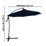 Ombrelone Lateral 3,00M Com Base Azul IWOBLB300AZ - 2