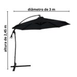 Ombrelone Lateral 3,00M Com Base Preto IWOBLB300PT - 2