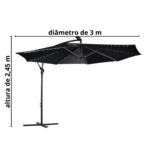 Ombrelone Lateral Com Led 3,00M Preto IWOBLL300PT - 2