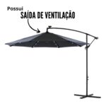 Ombrelone Lateral Com Led 3,00M Preto IWOBLL300PT - 7