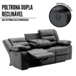 Poltrona Tripla Reclinável Com Função De Massagem E USB Preto IWPTRMUPT - 4
