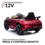 Mini Carro Elétrico 12V Mercedes Benz AMG GT R Licenciado Vermelho BW315VM - 5