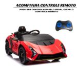 Mini Carro Elétrico 12V Lamborghini Autêntica Vermelho Importway - BW378VM - 5