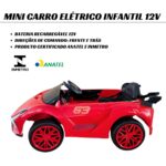 Mini Carro Elétrico 12V Com Controle Remoto Vermelho Importway - BW373VM - 7