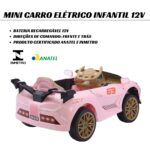 Mini Carro Elétrico 12V Com Controle Remoto Rosa Importway - BW373RS - 7