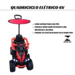 Quadriciclo Elétrico Vermelho Com Empurrador E Cobertura 6V Importway - BW370VM - 9