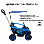 Quadriciclo Elétrico Azul Com Empurrador E Cobertura 6V Importway - BW370AZ - 9
