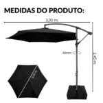Ombrelone Lateral 3,00M Preto Com Base - IWCJ006PT - 2