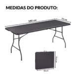 Mesa Camping Dobrável Vira Maleta 1,80.X 0,73M Preto - IWCAM008PT - 2