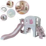 Playground Infantil 5 Em 1 Com Escorregador, Cesta, Telescópio, Ponte e Espaço Multifuncional Rosa - BW466RS - 1