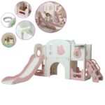 Playground Infantil 6 Em 1 Com Escorregador, Cesta, Telescópio, Ponte e Dois Espaços Multifuncional Rosa - BW467RS - 1