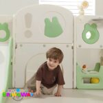 Playground Infantil 7 Em 1 Com Dois Escorregadores, Balanço, Cesta de Basquete, Telescópio, Ponte, Espaço Multifuncional inferior e Reprodutor de Música Verde - BW468VD - 9