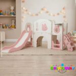 Playground Infantil 6 Em 1 Com Escorregador, Cesta, Telescópio, Ponte e Dois Espaços Multifuncional Rosa - BW467RS - 10