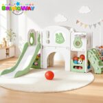 Playground Infantil 6 Em 1 Com Escorregador, Cesta, Telescópio, Ponte e Dois Espaços Multifuncional Verde - BW467VD - 10