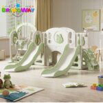 Playground Infantil 7 Em 1 Com Dois Escorregadores, Balanço, Cesta de Basquete, Telescópio, Ponte, Espaço Multifuncional inferior e Reprodutor de Música Verde - BW468VD - 10