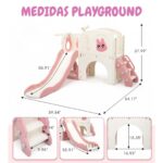 Playground Infantil 5 Em 1 Com Escorregador, Cesta, Telescópio, Ponte e Espaço Multifuncional Rosa - BW466RS - 2