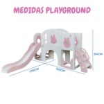 Playground Infantil 6 Em 1 Com Escorregador, Cesta, Telescópio, Ponte e Dois Espaços Multifuncional Rosa - BW467RS - 2