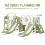 Playground Infantil 7 Em 1 Com Dois Escorregadores, Balanço, Cesta de Basquete, Telescópio, Ponte, Espaço Multifuncional inferior e Reprodutor de Música Verde - BW468VD - 2
