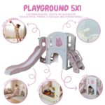 Playground Infantil 5 Em 1 Com Escorregador, Cesta, Telescópio, Ponte e Espaço Multifuncional Rosa - BW466RS - 3