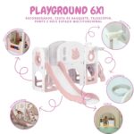 Playground Infantil 6 Em 1 Com Escorregador, Cesta, Telescópio, Ponte e Dois Espaços Multifuncional Rosa - BW467RS - 3