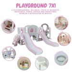Playground Infantil 7 Em 1 Com Dois Escorregadores, Balanço, Cesta de Basquete, Telescópio, Ponte, Espaço Multifuncional inferior e Reprodutor de Música Rosa - BW468RS - 3