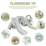 Playground Infantil 7 Em 1 Com Dois Escorregadores, Balanço, Cesta de Basquete, Telescópio, Ponte, Espaço Multifuncional inferior e Reprodutor de Música Verde - BW468VD - 3
