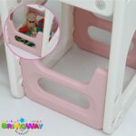 Playground Infantil 7 Em 1 Com Dois Escorregadores, Balanço, Cesta de Basquete, Telescópio, Ponte, Espaço Multifuncional inferior e Reprodutor de Música Rosa - BW468RS - 4