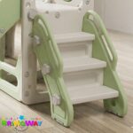 Playground Infantil 7 Em 1 Com Dois Escorregadores, Balanço, Cesta de Basquete, Telescópio, Ponte, Espaço Multifuncional inferior e Reprodutor de Música Verde - BW468VD - 4