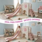 Playground Infantil 5 Em 1 Com Escorregador, Cesta, Telescópio, Ponte e Espaço Multifuncional Rosa - BW466RS - 5