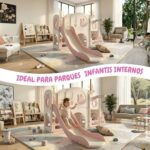 Playground Infantil 6 Em 1 Com Escorregador, Cesta, Telescópio, Ponte e Dois Espaços Multifuncional Rosa - BW467RS - 5