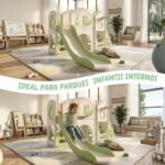 Playground Infantil 6 Em 1 Com Escorregador, Cesta, Telescópio, Ponte e Dois Espaços Multifuncional Verde - BW467VD - 5