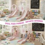 Playground Infantil 7 Em 1 Com Dois Escorregadores, Balanço, Cesta de Basquete, Telescópio, Ponte, Espaço Multifuncional inferior e Reprodutor de Música Rosa - BW468RS - 5