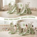 Playground Infantil 7 Em 1 Com Dois Escorregadores, Balanço, Cesta de Basquete, Telescópio, Ponte, Espaço Multifuncional inferior e Reprodutor de Música Verde - BW468VD - 5