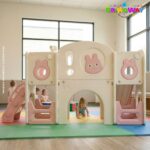 Playground Infantil 6 Em 1 Com Escorregador, Cesta, Telescópio, Ponte e Dois Espaços Multifuncional Rosa - BW467RS - 6