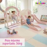 Playground Infantil 7 Em 1 Com Dois Escorregadores, Balanço, Cesta de Basquete, Telescópio, Ponte, Espaço Multifuncional inferior e Reprodutor de Música Rosa - BW468RS - 7