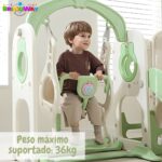 Playground Infantil 7 Em 1 Com Dois Escorregadores, Balanço, Cesta de Basquete, Telescópio, Ponte, Espaço Multifuncional inferior e Reprodutor de Música Verde - BW468VD - 7