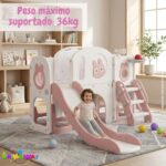 Playground Infantil 6 Em 1 Com Escorregador, Cesta, Telescópio, Ponte e Dois Espaços Multifuncional Rosa - BW467RS - 8