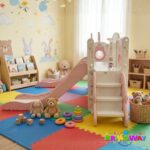 Playground Infantil 7 Em 1 Com Dois Escorregadores, Balanço, Cesta de Basquete, Telescópio, Ponte, Espaço Multifuncional inferior e Reprodutor de Música Rosa - BW468RS - 8