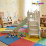 Playground Infantil 7 Em 1 Com Dois Escorregadores, Balanço, Cesta de Basquete, Telescópio, Ponte, Espaço Multifuncional inferior e Reprodutor de Música Verde - BW468VD - 8