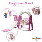 Playground 3 Em 1 Escorregador Balanço Cesta Basquete Rosa - BW460 - 3