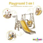Playground 3 Em 1 Escorregador Balanço Cesta Basquete Bege - BW461 - 5