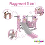 Playground 3 Em 1 Escorregador Balanço Cesta Basquete Rosa - BW462 - 4