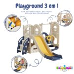 Playground 3 Em 1 Escorregador Balanço Cesta Basquete Azul - BW463 - 4