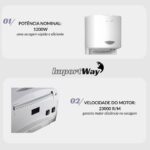 Secador De Mãos Automático Profissional 108m/s 1200w Branco - IWELE030BR - 5