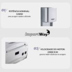 Secador De Mãos Automático Profissional 108m/s 1200w Cinza -  IWELE029CZ - 5