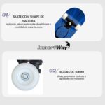 Skate Infantil Juvenil 79cm Unissex Kit Proteção Iniciante Shape Teia - BW014KT - 5