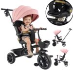 Triciclo Infantil Empurrador C/ Capota 3x1 Rosa Assento 360° - BW552RS - 1